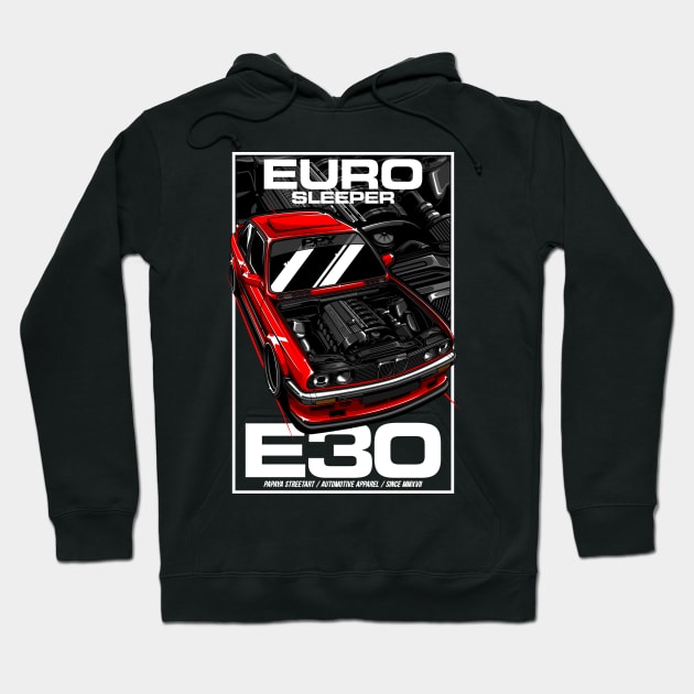 BMW E30 ENGINE BAY RED - PAPAYA STREETART Hoodie by papayastreetart